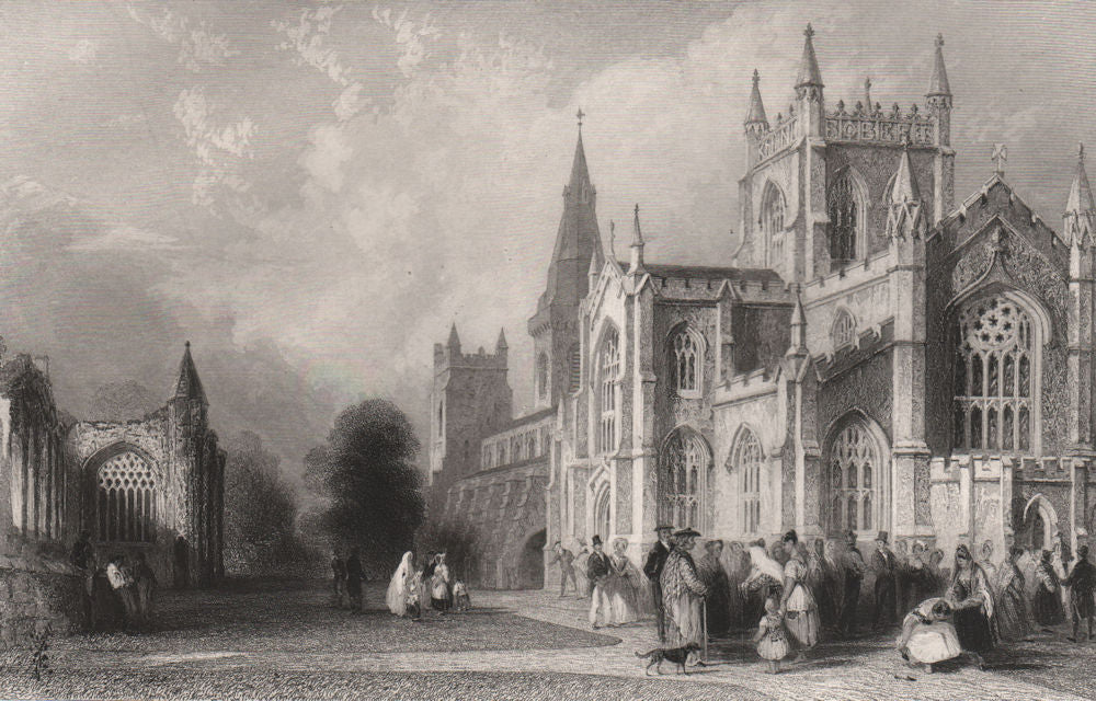 The New Church and Abbey, Dunfermline. Fifeshire. Scotland. ALLOM c1840 print